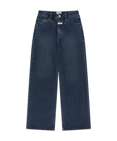 W SEMI WIDE STRIPE DENIM PANTS - 2 COLORS BLUE
