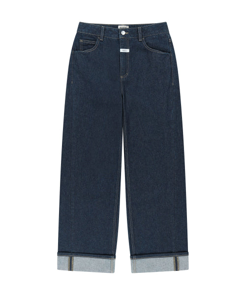 W SEMI WIDE TURN UP DENIM PANTS - 2 COLORS AS SHOWN
