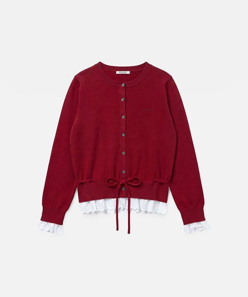 LACE LAYERED SHIRRING CARDIGAN #SEULGI同款! RED