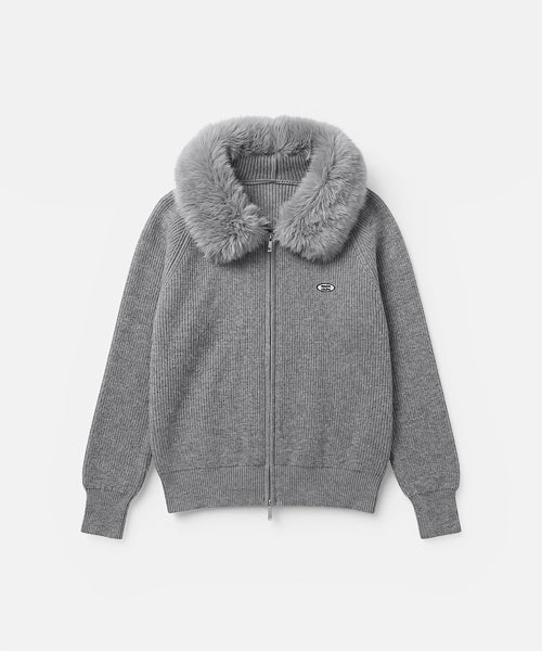 FAUX FUR HOOD KNIT ZIP-UP #SEULGI同款! MELANGE GREY