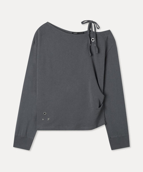 EYELET ONE SHOULDER TEE - 2 COLORS CHARCOAL
