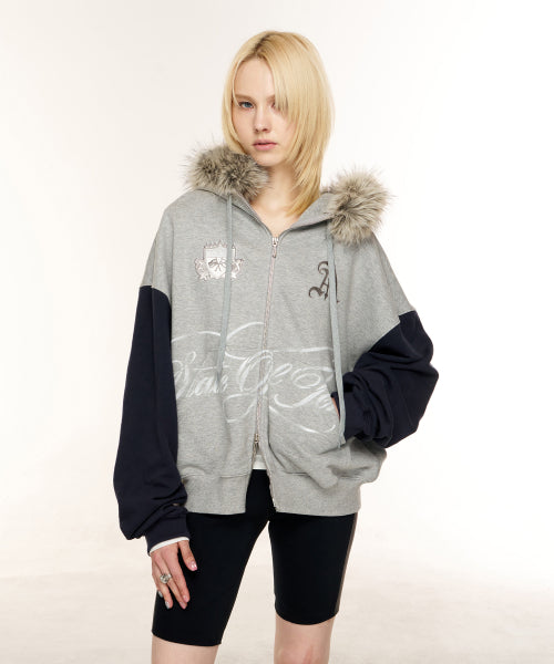 VARSITY ZIP HOODIE - 2 COLORS GREY