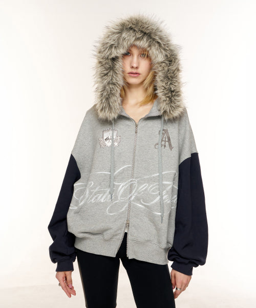 VARSITY ZIP HOODIE - 2 COLORS GREY