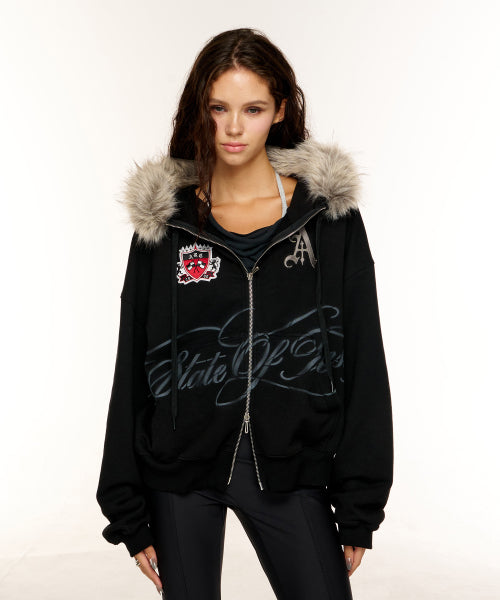 VARSITY ZIP HOODIE - 2 COLORS BLACK