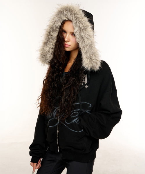 VARSITY ZIP HOODIE - 2 COLORS BLACK