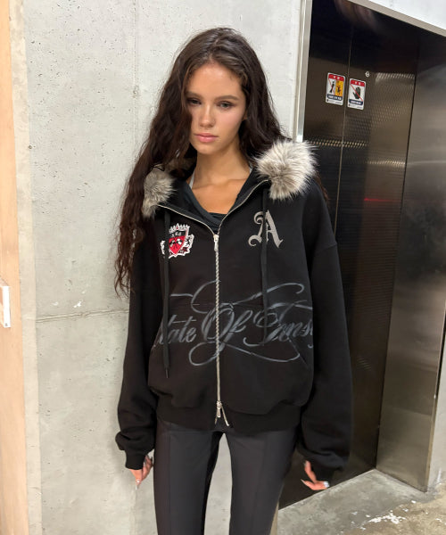 VARSITY ZIP HOODIE - 2 COLORS BLACK