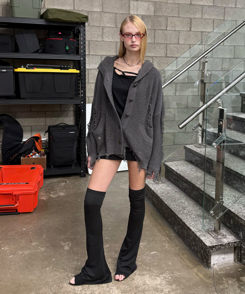 GRUNGE HOOD CARDIGAN - 3 COLORS CHARCOAL