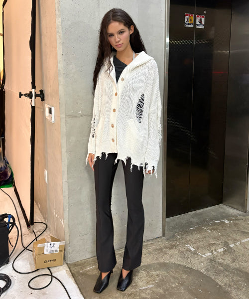 GRUNGE HOOD CARDIGAN - 3 COLORS IVORY