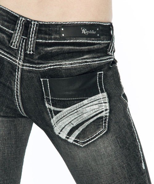 WESTERN CURVE EMBROIDERY JEANS - 2 COLORS BLACK