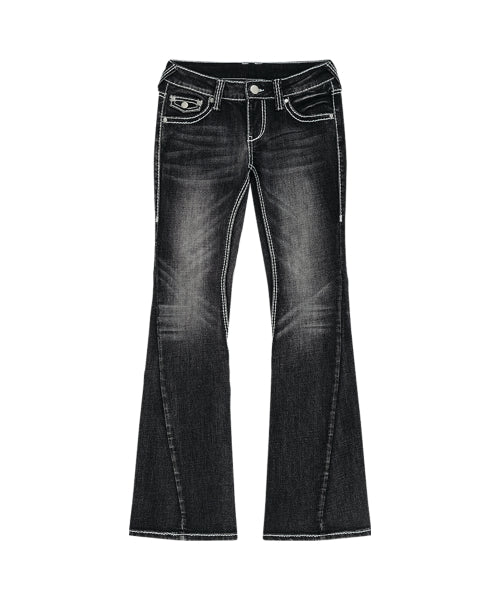 WESTERN CURVE EMBROIDERY JEANS - 2 COLORS BLACK