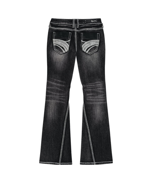 WESTERN CURVE EMBROIDERY JEANS - 2 COLORS BLACK