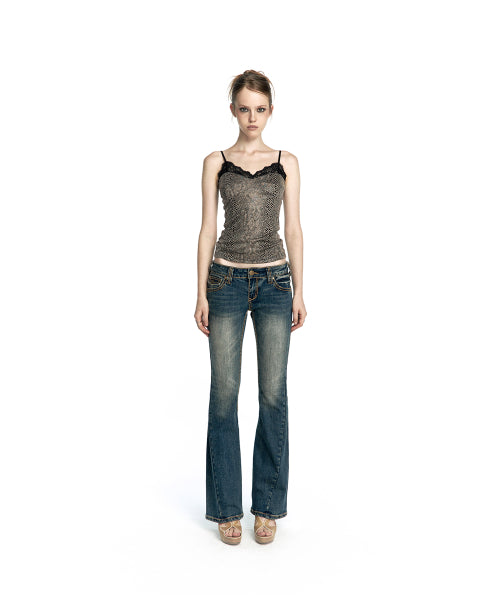 WESTERN CURVE EMBROIDERY JEANS - 2 COLORS BLUE