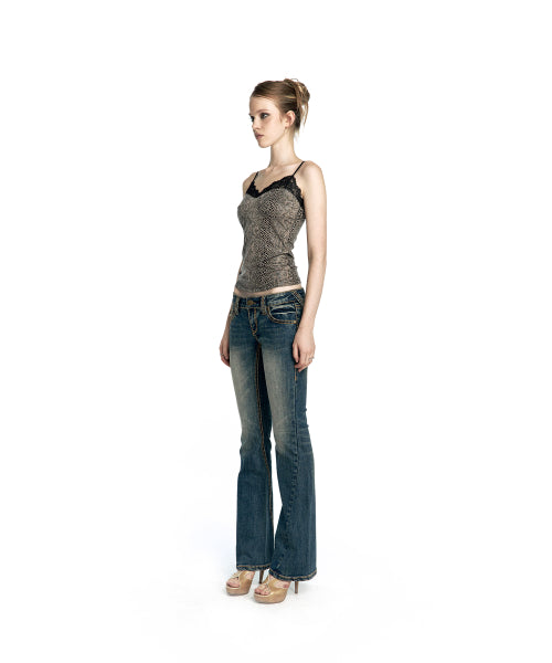 WESTERN CURVE EMBROIDERY JEANS - 2 COLORS BLUE