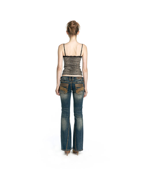 WESTERN CURVE EMBROIDERY JEANS - 2 COLORS BLUE