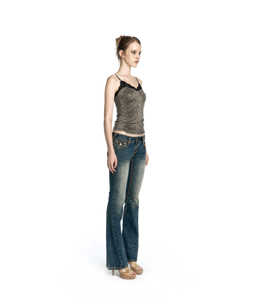 WESTERN CURVE EMBROIDERY JEANS - 2 COLORS BLUE