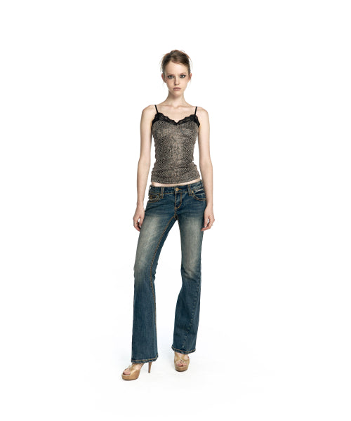 WESTERN CURVE EMBROIDERY JEANS - 2 COLORS BLUE