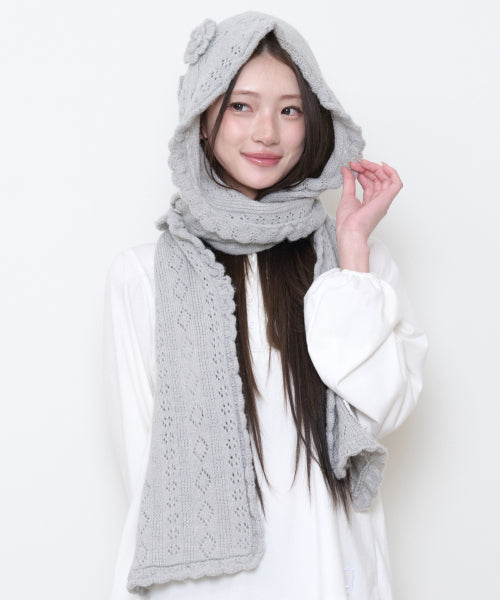 FLEUR HOOD MUFFLER - 2 COLORS GREY
