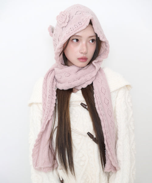 FLEUR HOOD MUFFLER - 2 COLORS PINK