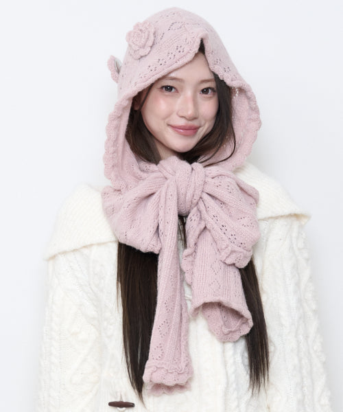 FLEUR HOOD MUFFLER - 2 COLORS PINK