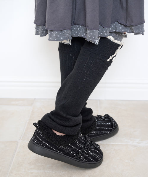 FUR TRIM RUFFLE PADDED SHOES - 2 COLORS BLACK