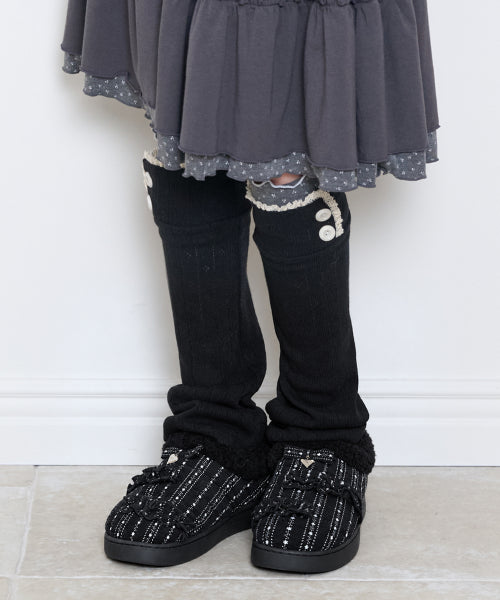 FUR TRIM RUFFLE PADDED SHOES - 2 COLORS BLACK