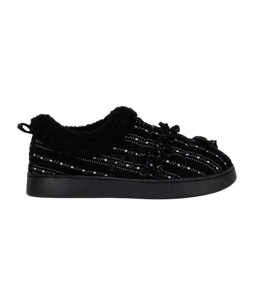 FUR TRIM RUFFLE PADDED SHOES - 2 COLORS BLACK