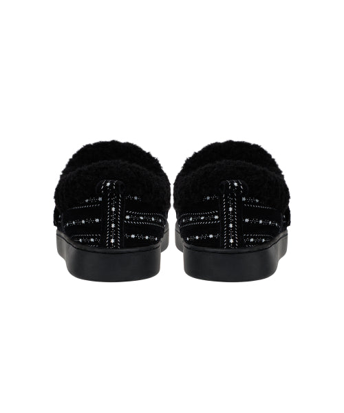 FUR TRIM RUFFLE PADDED SHOES - 2 COLORS BLACK