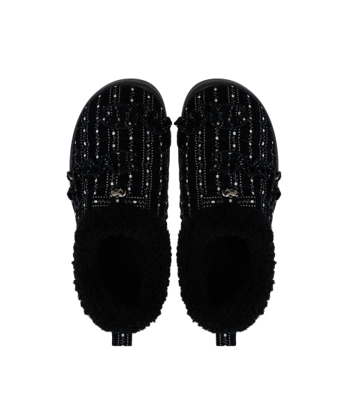 FUR TRIM RUFFLE PADDED SHOES - 2 COLORS BLACK