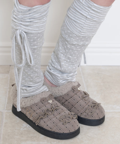 FUR TRIM RUFFLE PADDED SHOES - 2 COLORS BEIGE