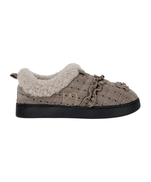 FUR TRIM RUFFLE PADDED SHOES - 2 COLORS BEIGE