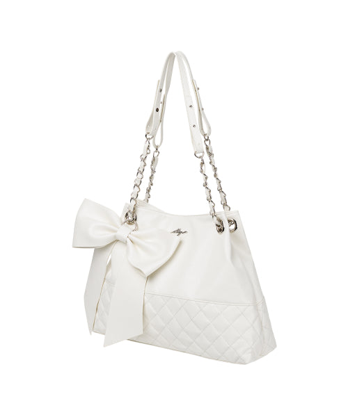 RIBBON QUILTED SHOULDER BAG - 2 COLORS WHITE
