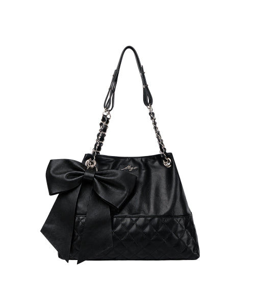 RIBBON QUILTED SHOULDER BAG - 2 COLORS BLACK