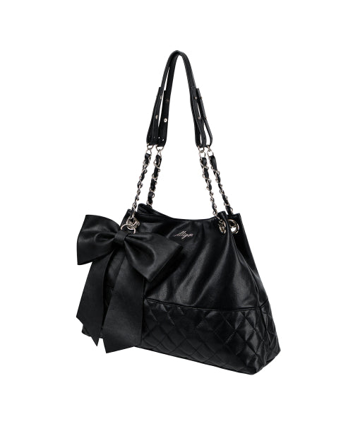 RIBBON QUILTED SHOULDER BAG - 2 COLORS BLACK