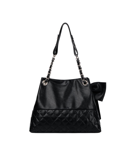 RIBBON QUILTED SHOULDER BAG - 2 COLORS BLACK