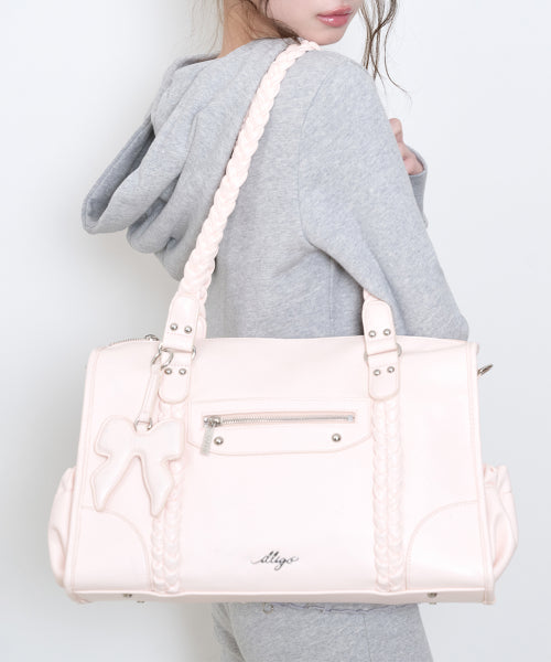 BRAIDED BIG SHOULDER BAG - 3 COLORS PINK