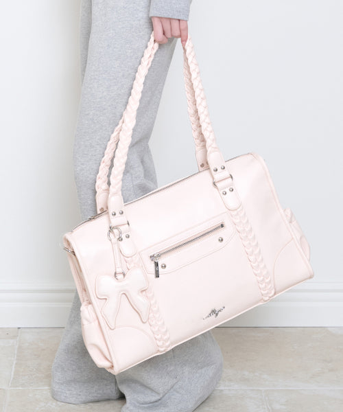 BRAIDED BIG SHOULDER BAG - 3 COLORS PINK