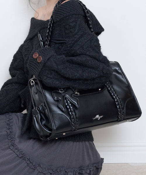 BRAIDED BIG SHOULDER BAG - 3 COLORS BLACK
