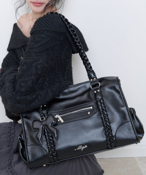 BRAIDED BIG SHOULDER BAG - 3 COLORS BLACK