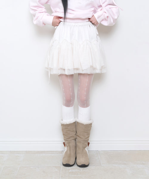 SHEER COLOR BLOCK SKIRT - 3 COLORS IVORY