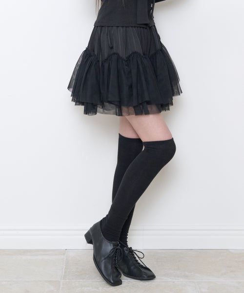 SHEER COLOR BLOCK SKIRT - 3 COLORS BLACK