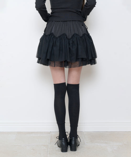 SHEER COLOR BLOCK SKIRT - 3 COLORS BLACK