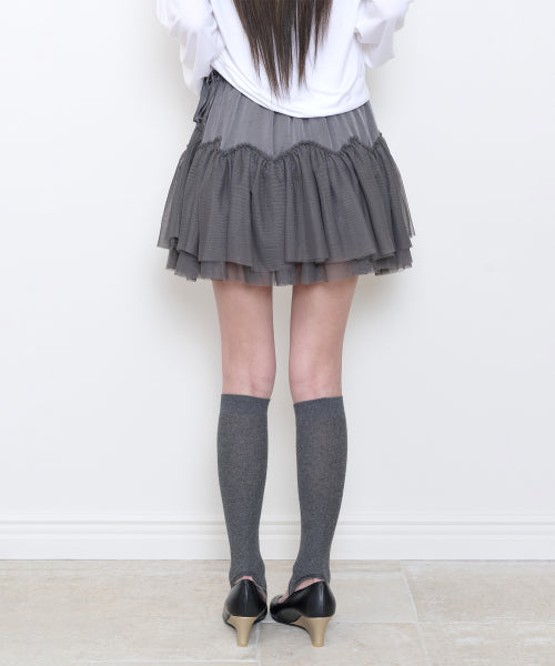 SHEER COLOR BLOCK SKIRT - 3 COLORS CHARCOAL
