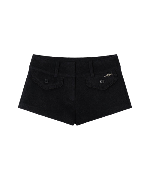POCKET RUFFLE SHORTS - 2 COLORS BLACK
