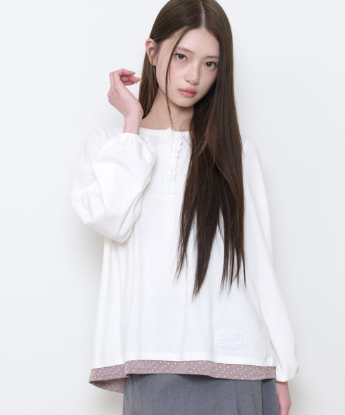 FLORAL COLOR BLOCK BUTTON TOP - 3 COLORS IVORY