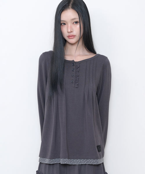 FLORAL COLOR BLOCK BUTTON TOP - 3 COLORS CHARCOAL