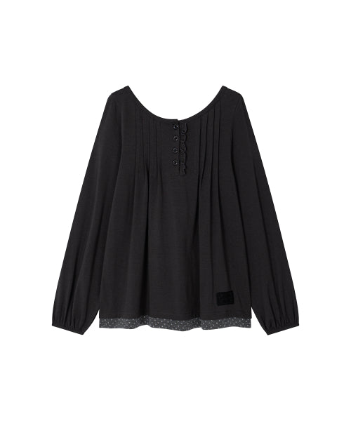 FLORAL COLOR BLOCK BUTTON TOP - 3 COLORS CHARCOAL
