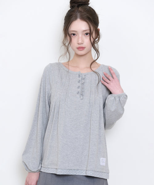 FLORAL COLOR BLOCK BUTTON TOP - 3 COLORS MELANGE