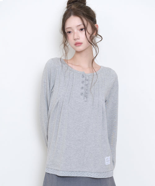 FLORAL COLOR BLOCK BUTTON TOP - 3 COLORS MELANGE