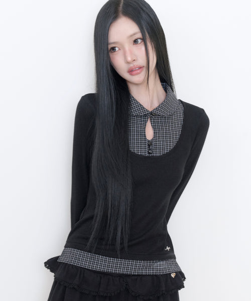 LAYERED SHIRT BUTTON TOP - 2 COLORS BLACK