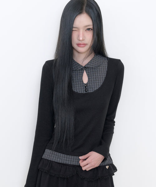 LAYERED SHIRT BUTTON TOP - 2 COLORS BLACK